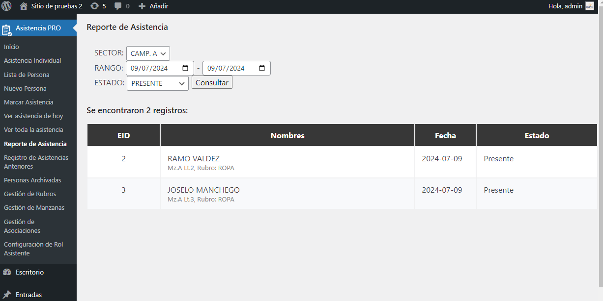 P15 PRO Control de Asistencia Sectorial