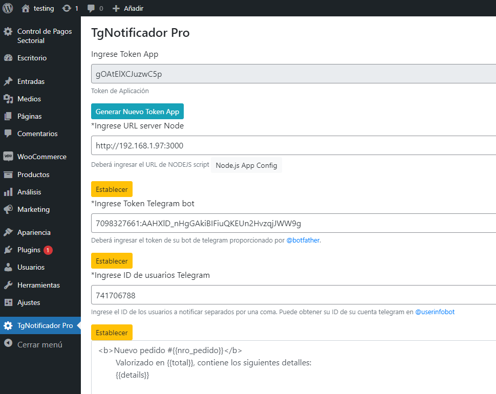 P16 PRO Notificador de pedidos Woocommerce usando Telegram